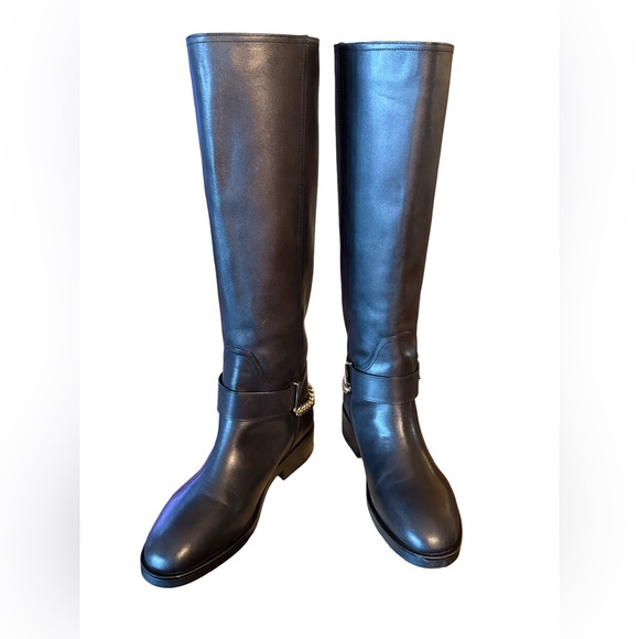 Aqua Riley NWT Sz 8.5M Elegant Black Leather Knee-High Boots (SH141) - Picture 2 of 14
